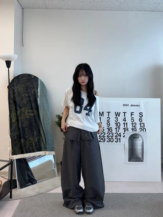 Dubi Balloon Fit Long Wide Button Wrap Layered Slacks