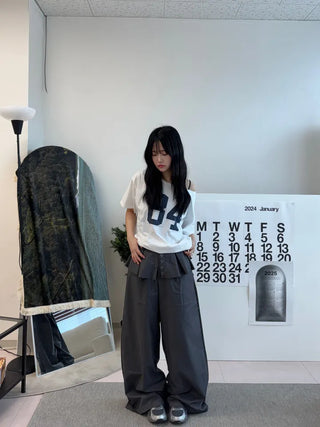 Dubi Balloon Fit Long Wide Button Wrap Layered Slacks
