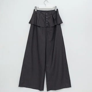 Dubi Balloon Fit Long Wide Button Wrap Layered Slacks