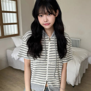 Jeba Daily Two-Way Cotton Striped Zip-Up