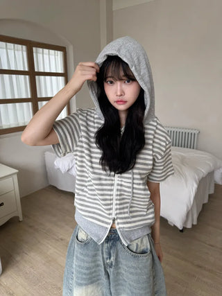Jeba Daily Two-Way Cotton Striped Zip-Up