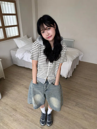 Jeba Daily Two-Way Cotton Striped Zip-Up