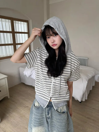 Jeba Daily Two-Way Cotton Striped Zip-Up