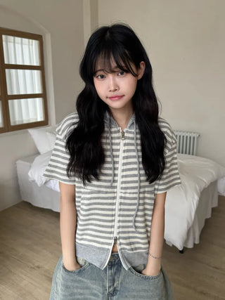 Jeba Daily Two-Way Cotton Striped Zip-Up