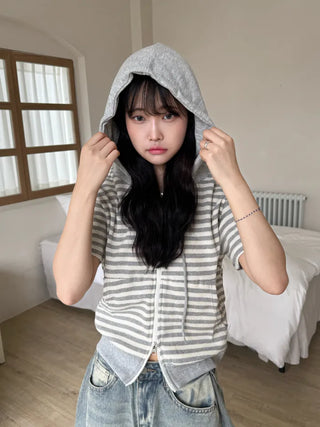 Jeba Daily Two-Way Cotton Striped Zip-Up