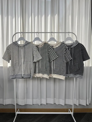 Jeba Daily Two-Way Cotton Striped Zip-Up