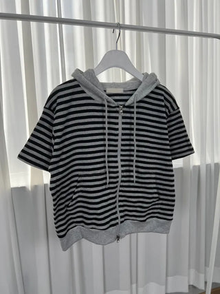 Jeba Daily Two-Way Cotton Striped Zip-Up