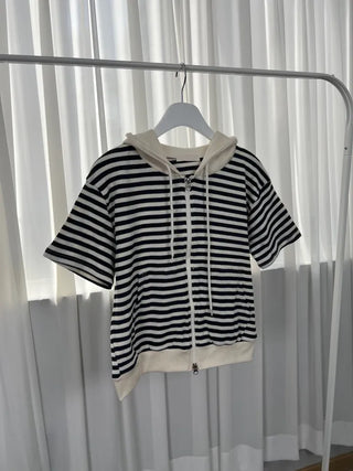 Jeba Daily Two-Way Cotton Striped Zip-Up