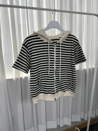 Jeba Daily Two-Way Cotton Striped Zip-Up