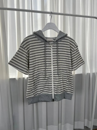 Jeba Daily Two-Way Cotton Striped Zip-Up