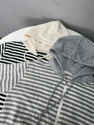 Jeba Daily Two-Way Cotton Striped Zip-Up
