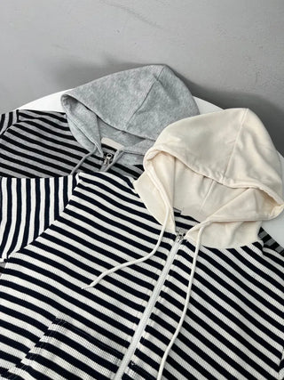 Jeba Daily Two-Way Cotton Striped Zip-Up