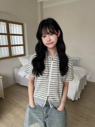 Jeba Daily Two-Way Cotton Striped Zip-Up