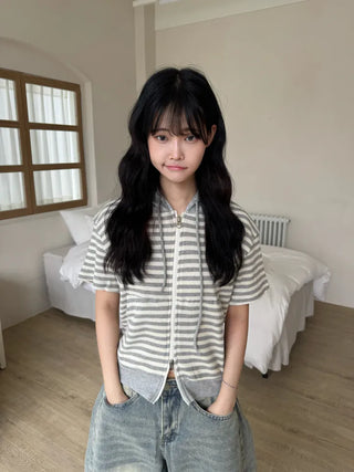 Jeba Daily Two-Way Cotton Striped Zip-Up