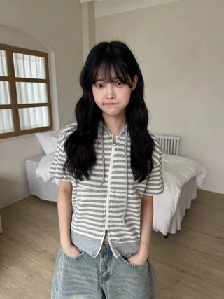 Jeba Daily Two-Way Cotton Striped Zip-Up