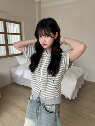 Jeba Daily Two-Way Cotton Striped Zip-Up
