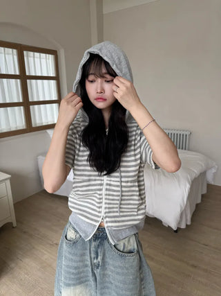 Jeba Daily Two-Way Cotton Striped Zip-Up