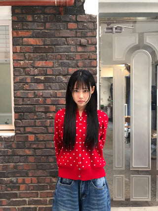 Lebi Dot Round Neck Knit Cardigan
