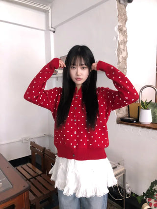 Lebi Dot Round Neck Knit Cardigan
