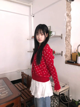 Lebi Dot Round Neck Knit Cardigan