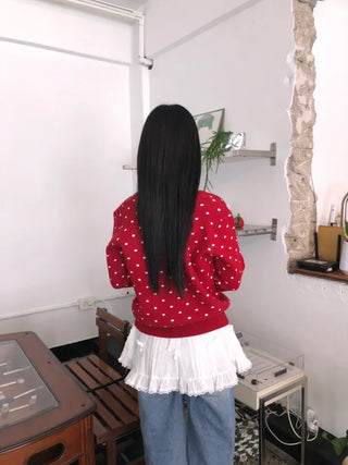 Lebi Dot Round Neck Knit Cardigan