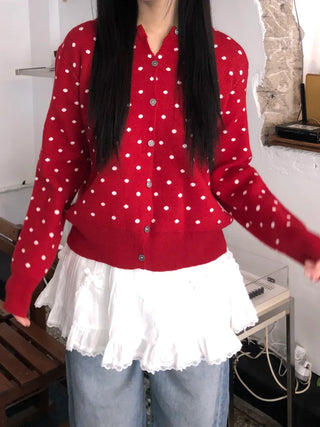 Lebi Dot Round Neck Knit Cardigan