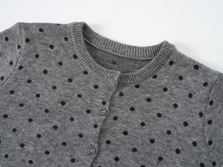 Lebi Dot Round Neck Knit Cardigan