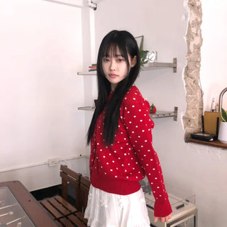 Lebi Dot Round Neck Knit Cardigan