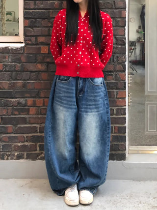 Lebi Dot Round Neck Knit Cardigan