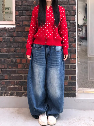 Lebi Dot Round Neck Knit Cardigan