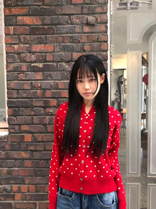 Lebi Dot Round Neck Knit Cardigan