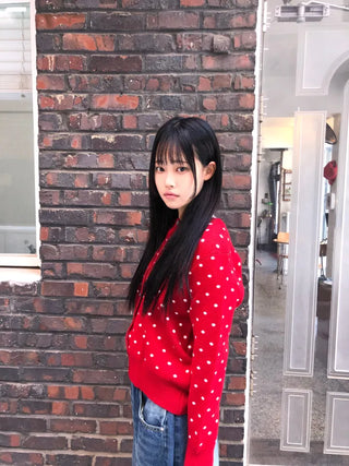 Lebi Dot Round Neck Knit Cardigan