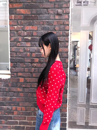 Lebi Dot Round Neck Knit Cardigan