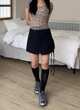 Loewe Soft Bra Top Check Square Neck Short Sleeve T-shirt