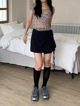 Loewe Soft Bra Top Check Square Neck Short Sleeve T-shirt