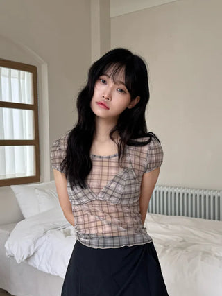 Loewe Soft Bra Top Check Square Neck Short Sleeve T-shirt