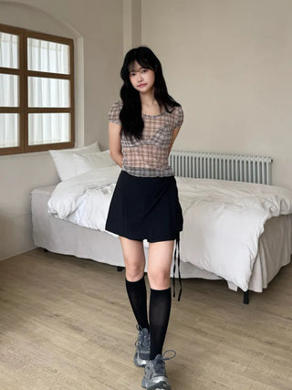 Loewe Soft Bra Top Check Square Neck Short Sleeve T-shirt