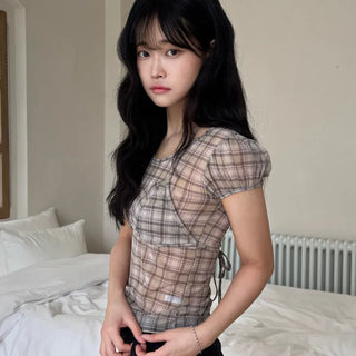 Loewe Soft Bra Top Check Square Neck Short Sleeve T-shirt