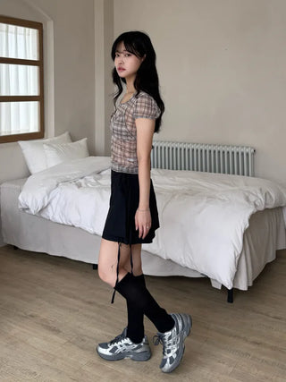 Loewe Soft Bra Top Check Square Neck Short Sleeve T-shirt
