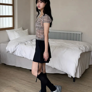 Loewe Soft Bra Top Check Square Neck Short Sleeve T-shirt