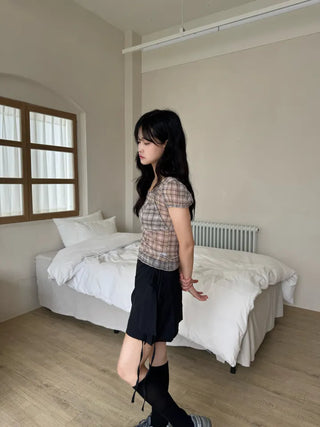 Loewe Soft Bra Top Check Square Neck Short Sleeve T-shirt