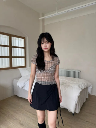 Loewe Soft Bra Top Check Square Neck Short Sleeve T-shirt