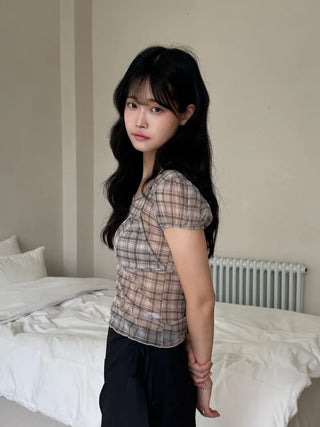Loewe Soft Bra Top Check Square Neck Short Sleeve T-shirt