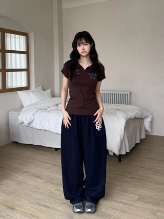 Famo New Basic Vintage Short Sleeve T-shirt