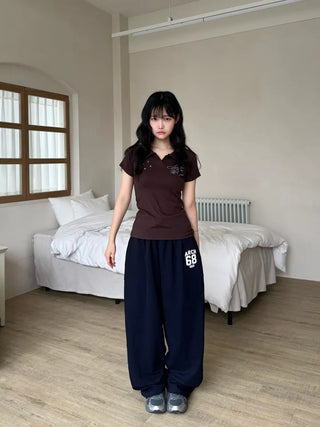 Famo New Basic Vintage Short Sleeve T-shirt