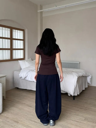 Famo New Basic Vintage Short Sleeve T-shirt