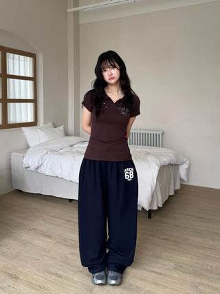 Famo New Basic Vintage Short Sleeve T-shirt