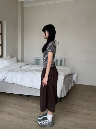 Resha Stripe V-Shirring Short Sleeve T-shirt
