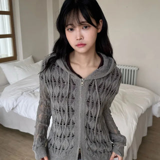 Lusha See-through Two-Way Street Zip-Up Hoodie