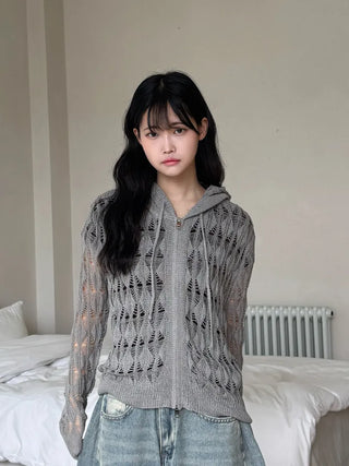 Lusha See-through Two-Way Street Zip-Up Hoodie